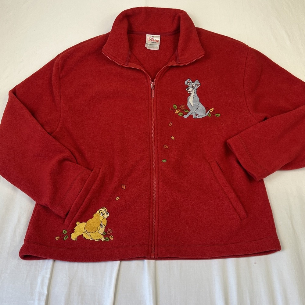 Disney Store Lady and the Tramp Red Fleece Full Zip Jacket Womens Large